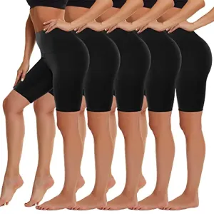 5 Pack High Waist Biker Shorts for Women - 8" Soft Spandex Workout Yoga Running Athletic Shorts(Black*5,ONE)