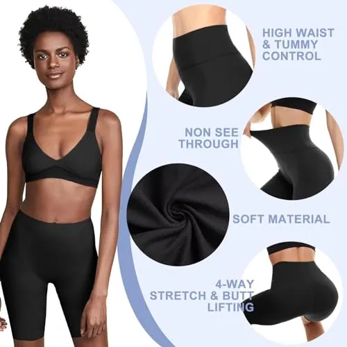 5 Pack High Waist Biker Shorts for Women - 8" Soft Spandex Workout Yoga Running Athletic Shorts(Black*5,ONE)