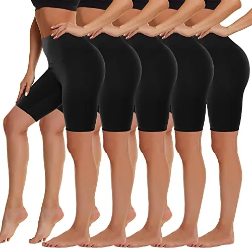 5 Pack High Waist Biker Shorts for Women - 8" Soft Spandex Workout Yoga Running Athletic Shorts(Black*5,ONE)