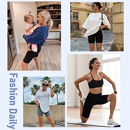 5 Pack High Waist Biker Shorts for Women - 8" Soft Spandex Workout Yoga Running Athletic Shorts(Black*5,ONE)