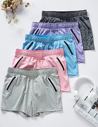5 Pack: Womens Workout Gym Shorts Casual Lounge Set, Ladies Active Athletic Apparel with Zipper Pockets (Set 1, X-Small)