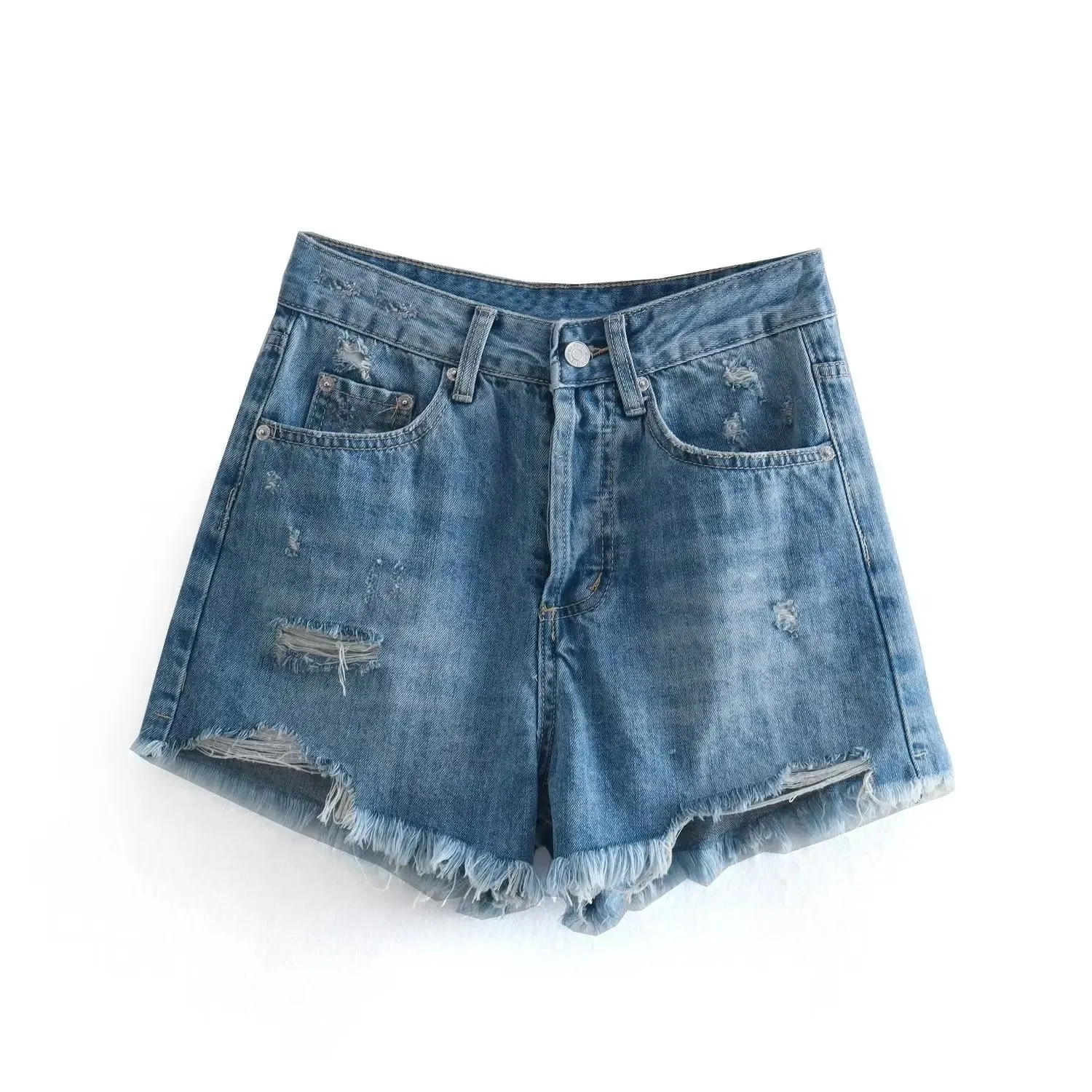 Aiertu Summer Pure Cotton Girls High Street Shorts Women Frayed Distressed Denim Mom Fashion Casual Bermuda