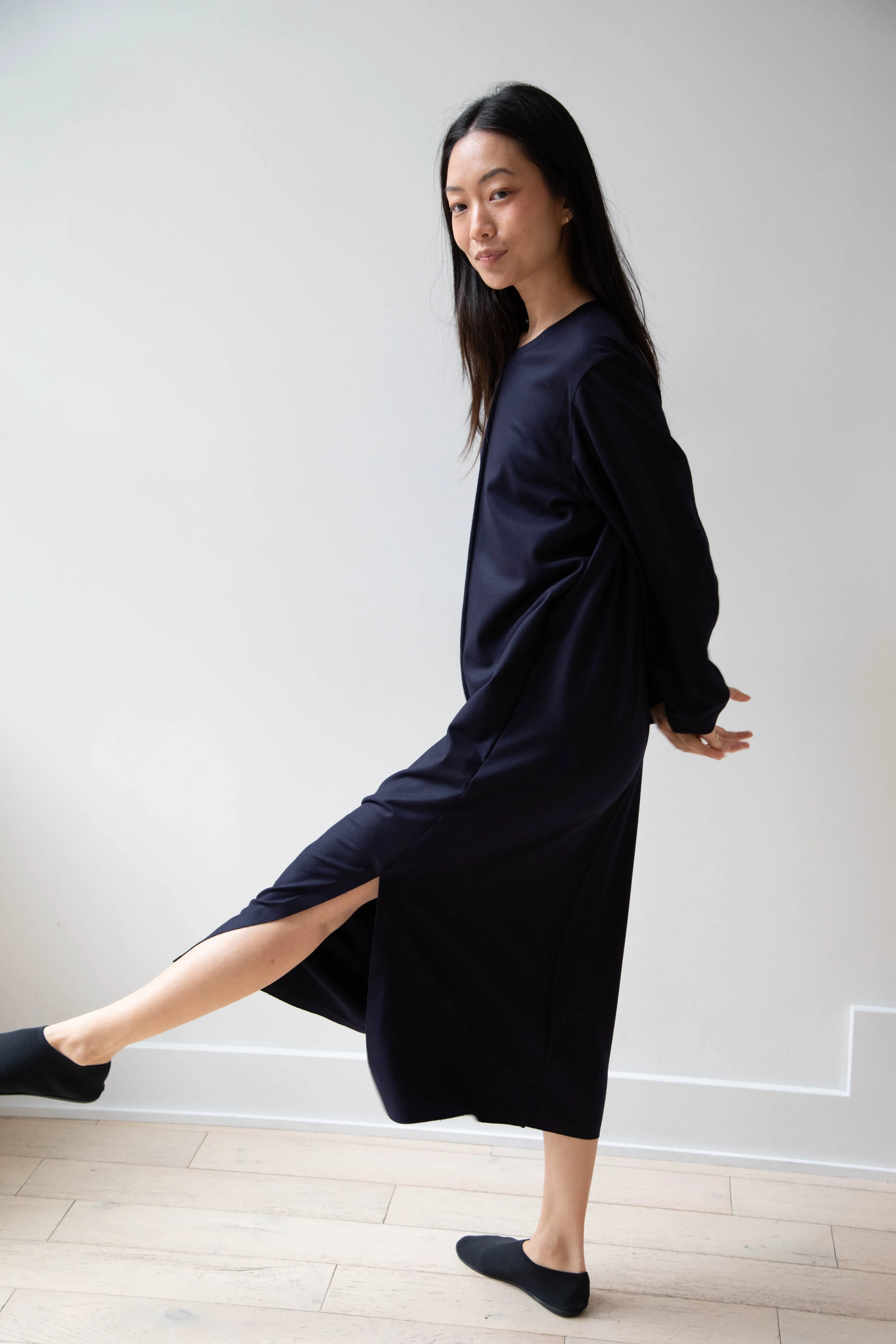 Aton | Crewneck Dress in Navy Wool