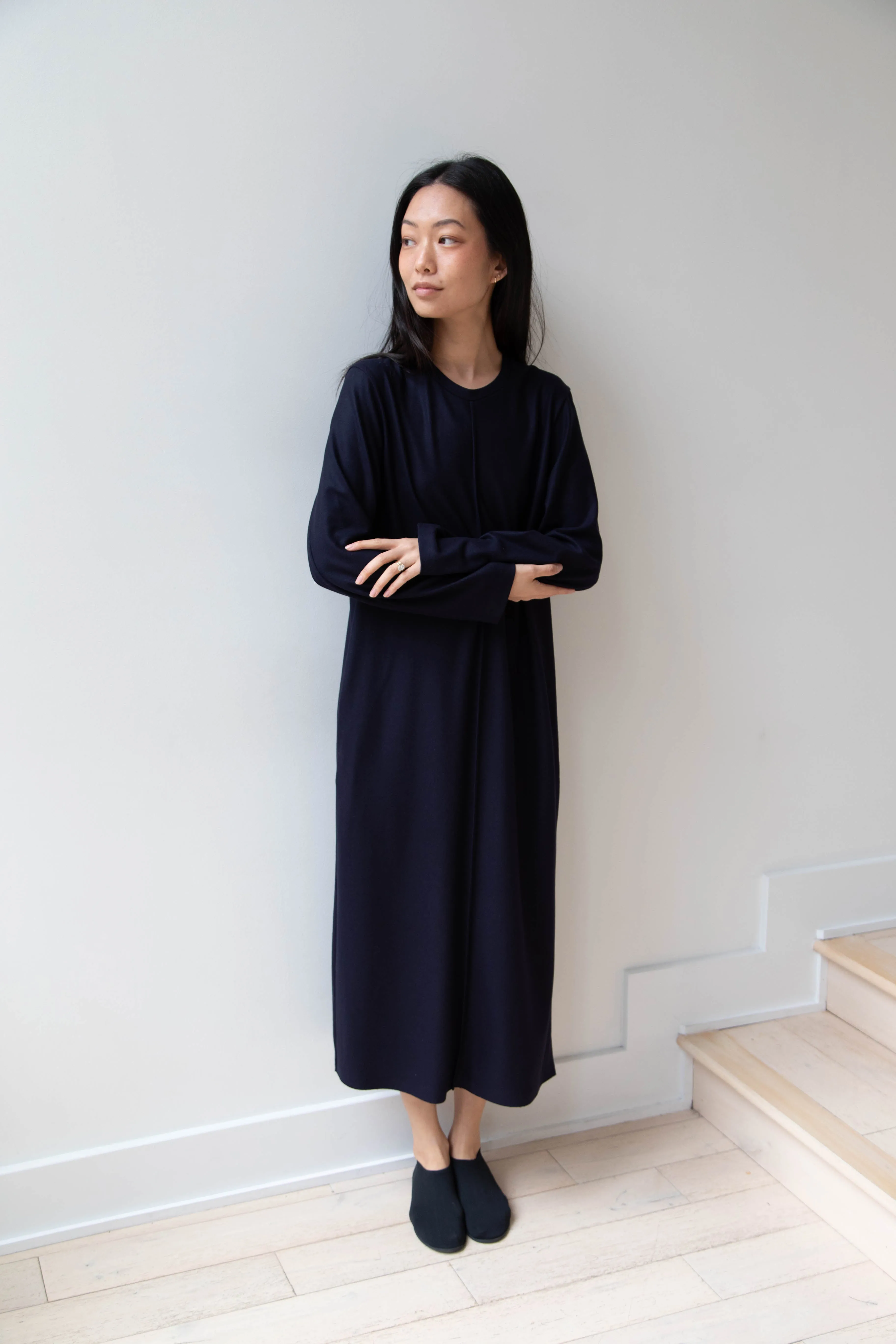 Aton | Crewneck Dress in Navy Wool