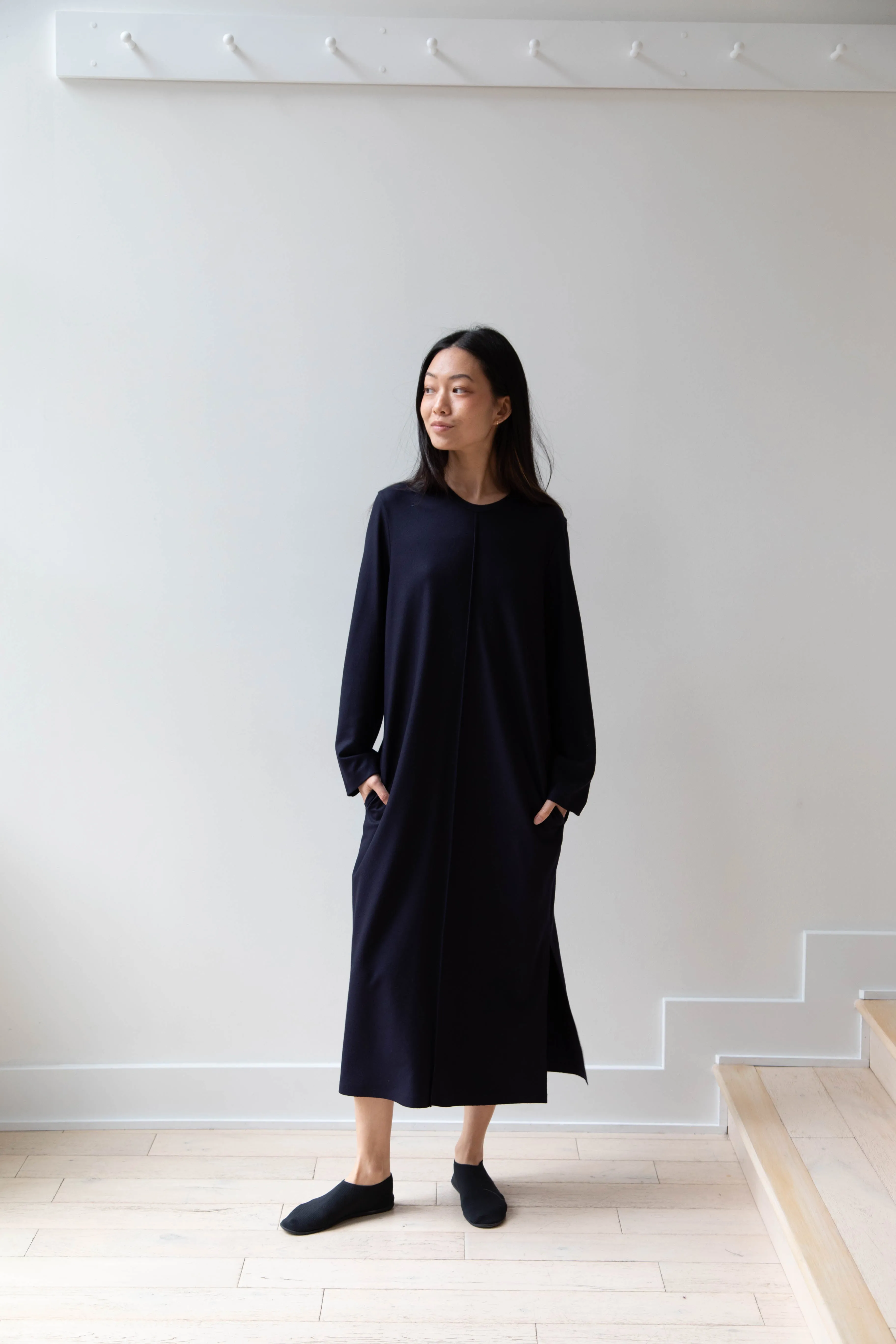 Aton | Crewneck Dress in Navy Wool