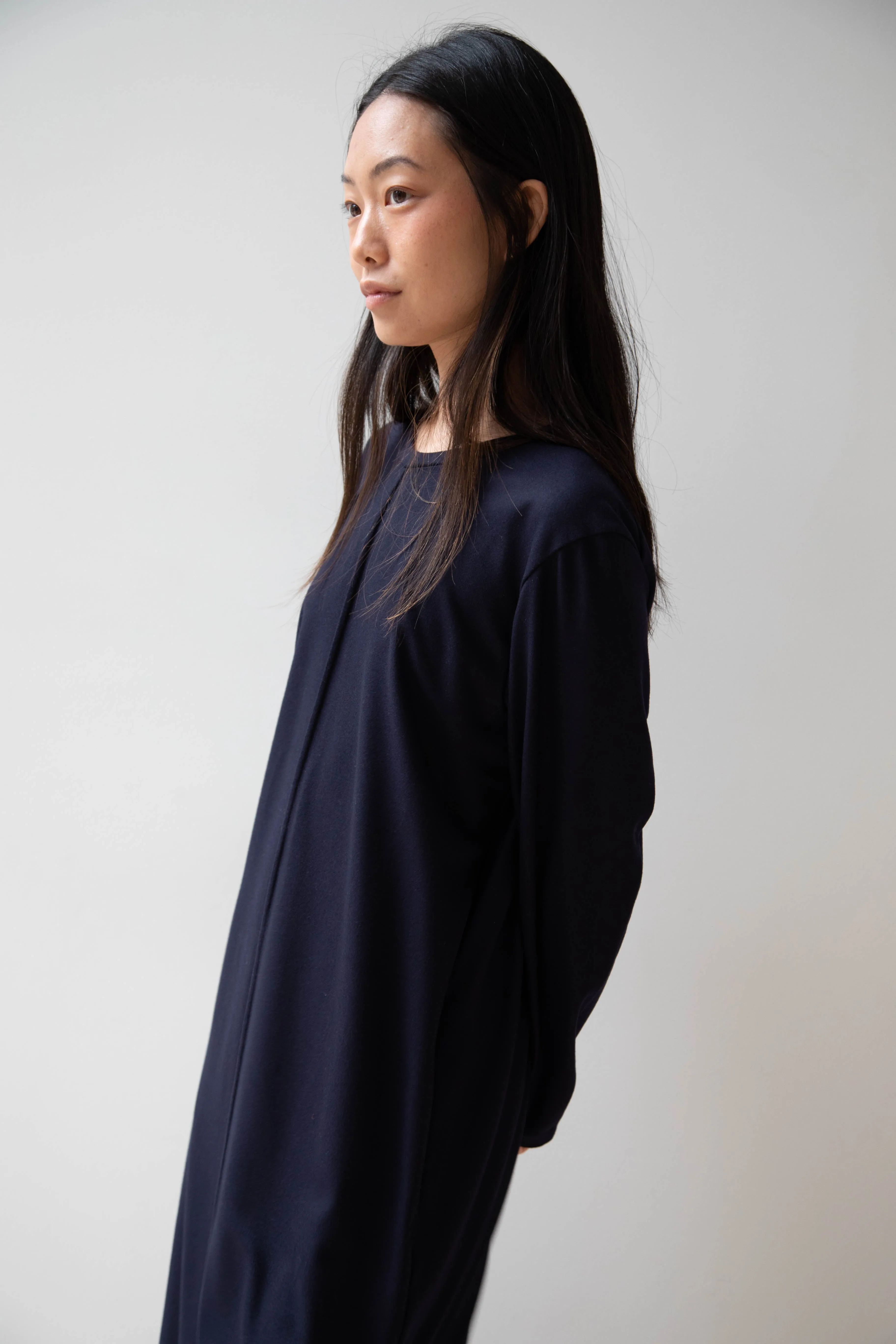 Aton | Crewneck Dress in Navy Wool