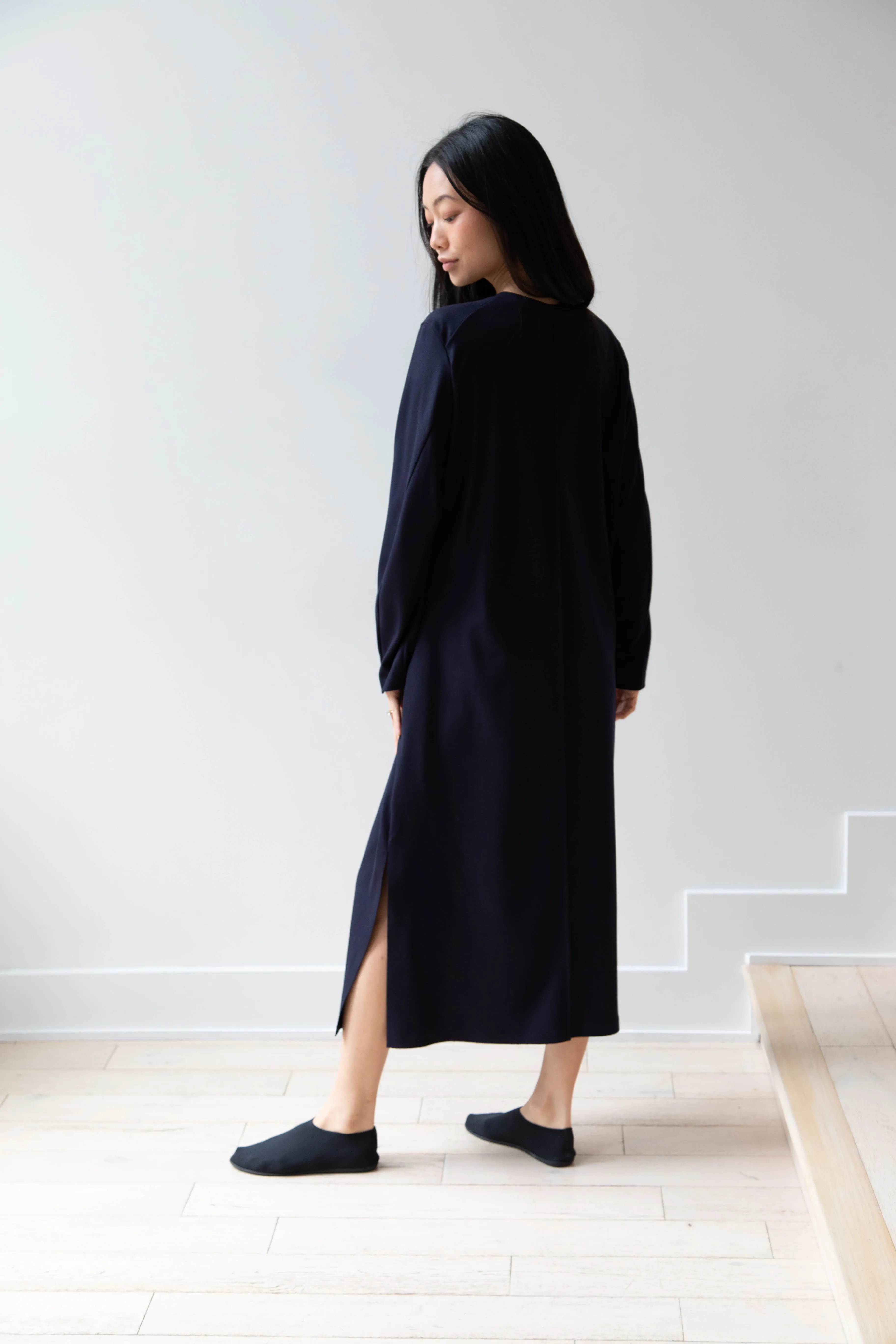 Aton | Crewneck Dress in Navy Wool