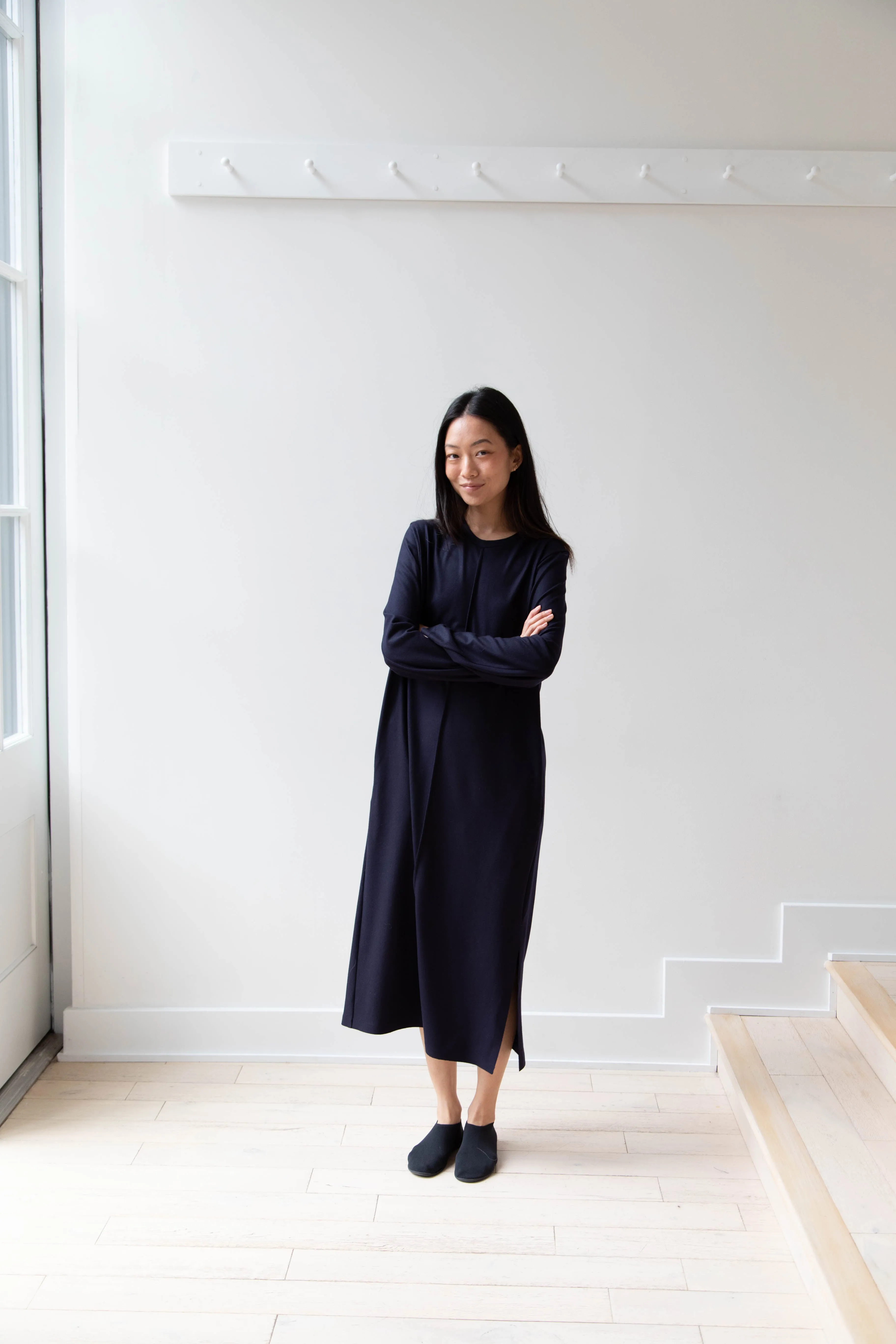 Aton | Crewneck Dress in Navy Wool