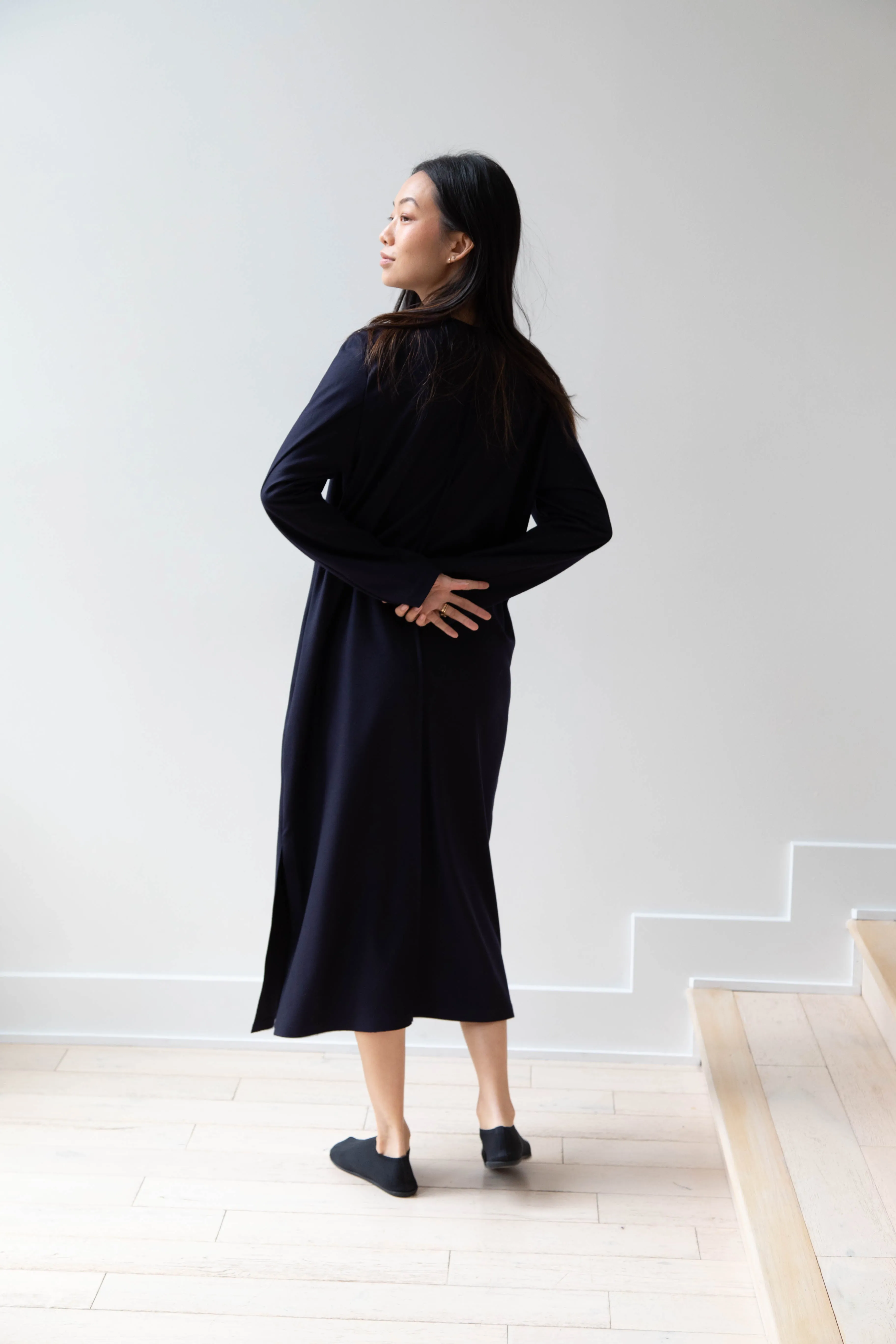 Aton | Crewneck Dress in Navy Wool