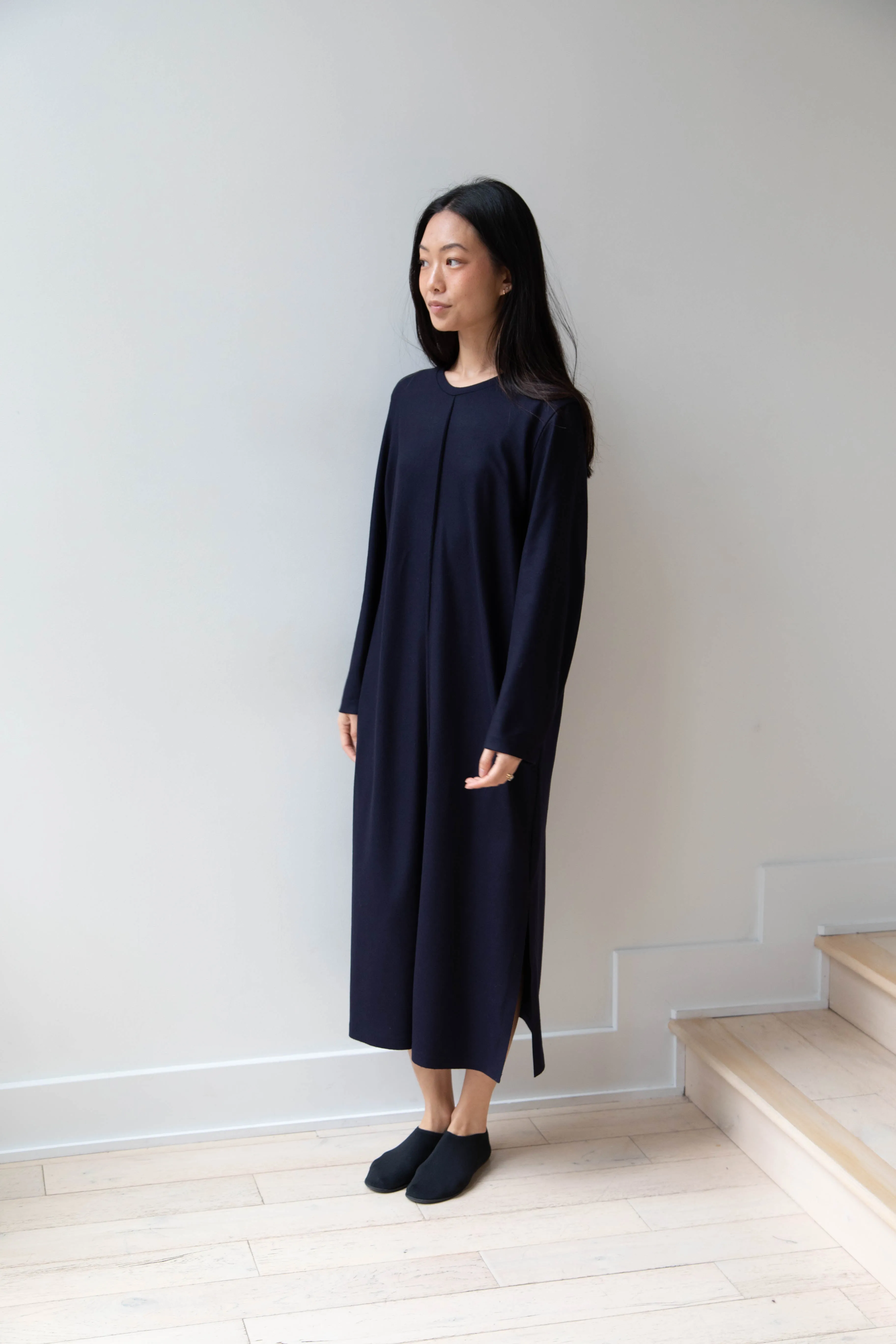 Aton | Crewneck Dress in Navy Wool