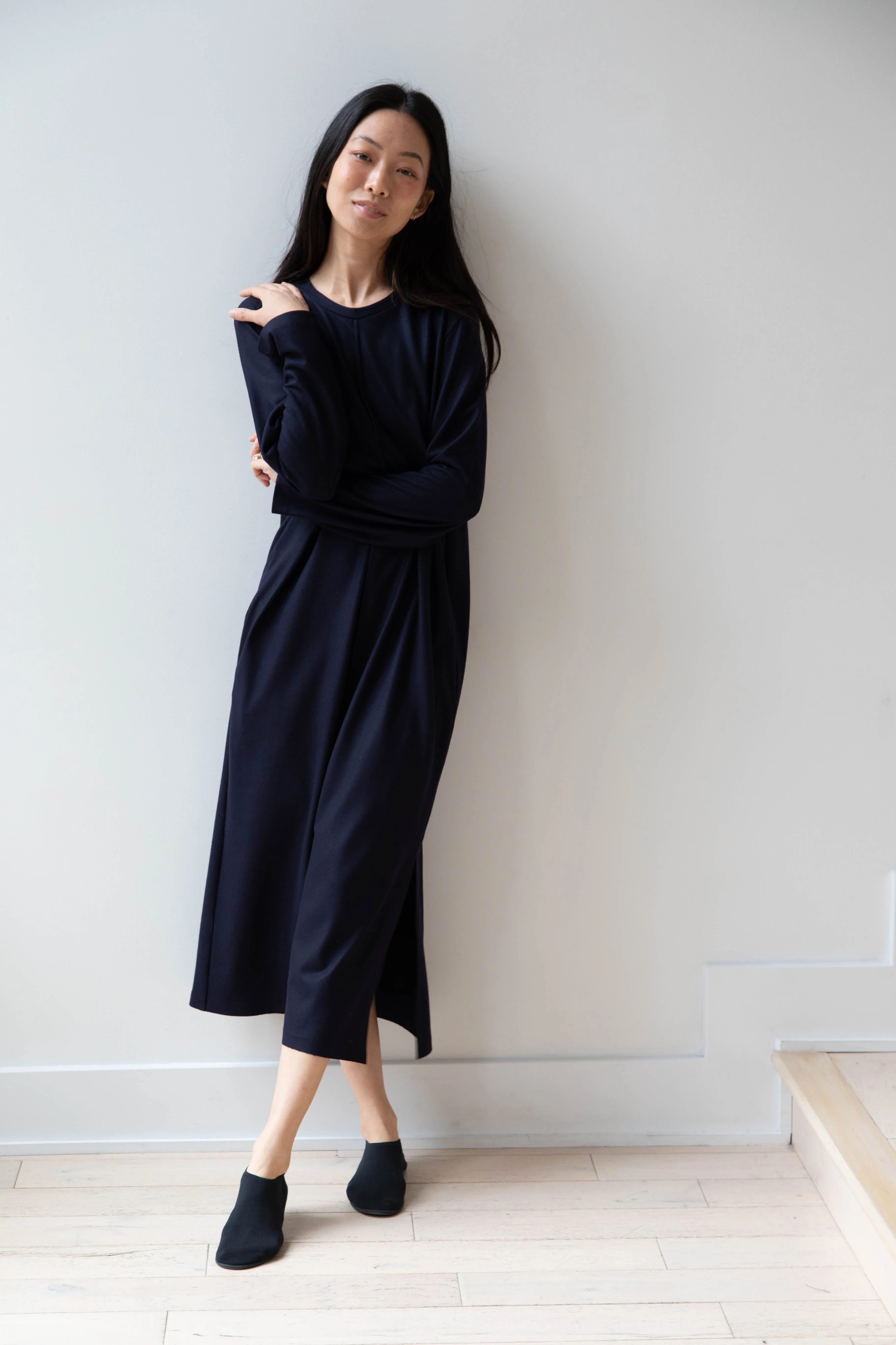 Aton | Crewneck Dress in Navy Wool