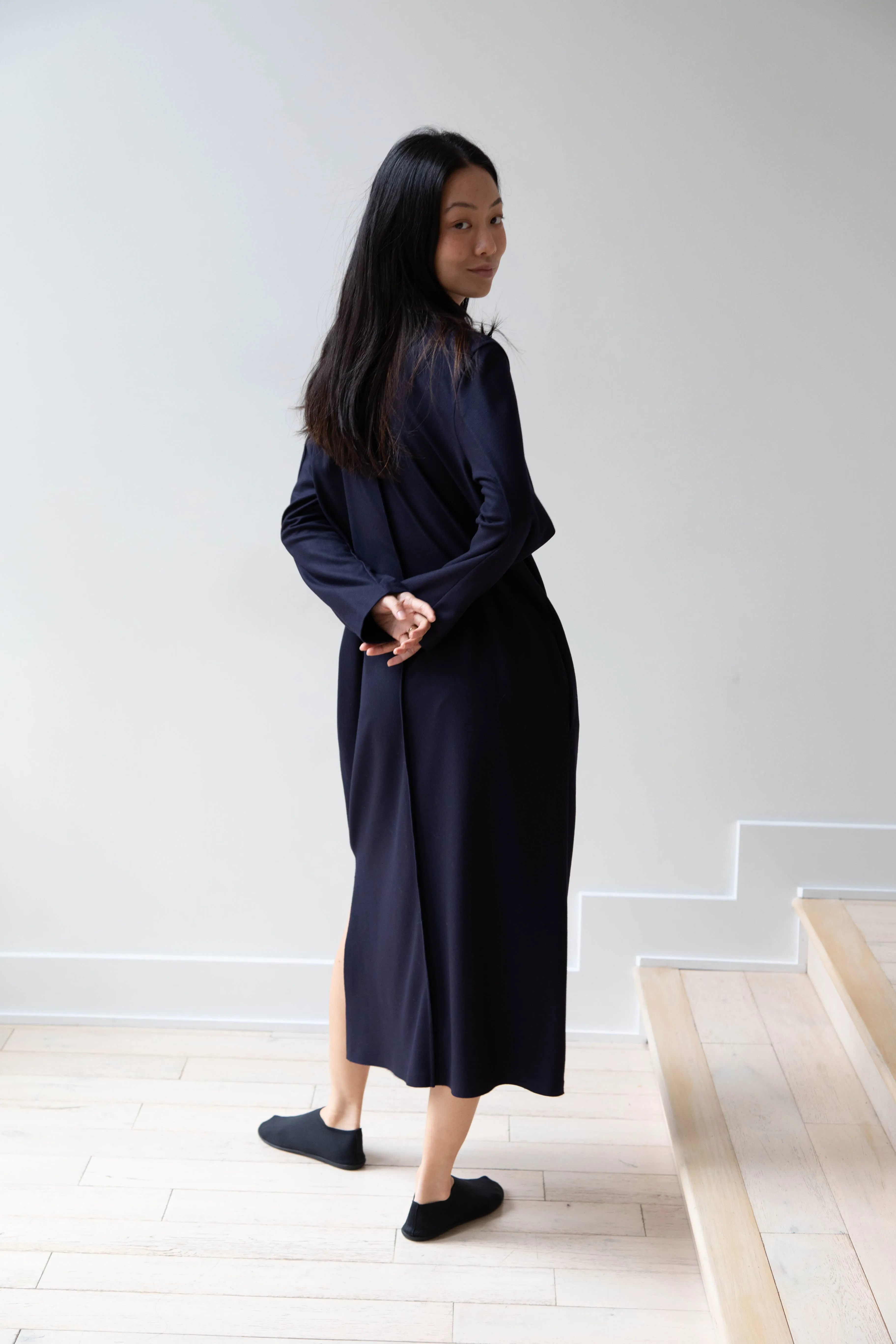 Aton | Crewneck Dress in Navy Wool