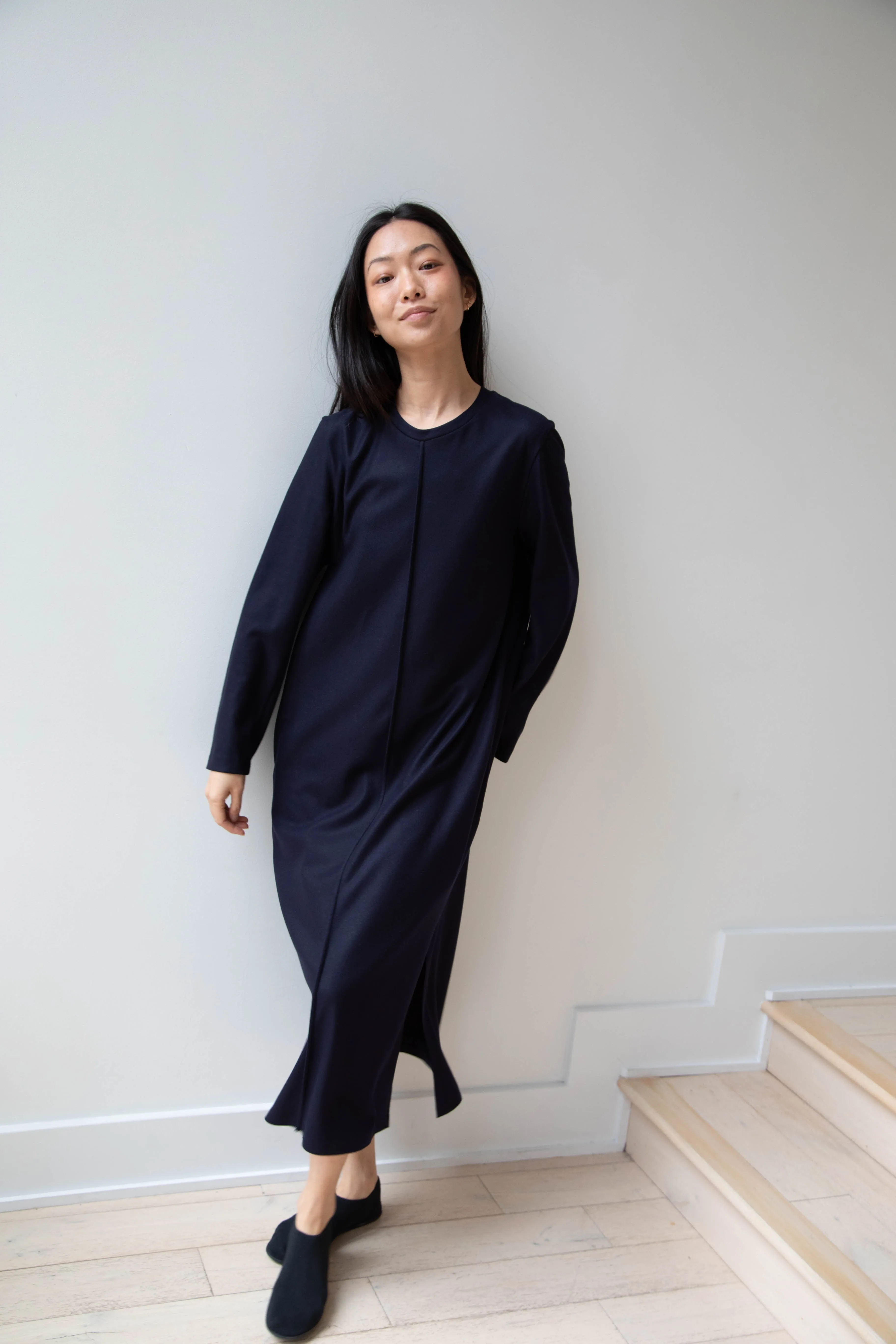 Aton | Crewneck Dress in Navy Wool