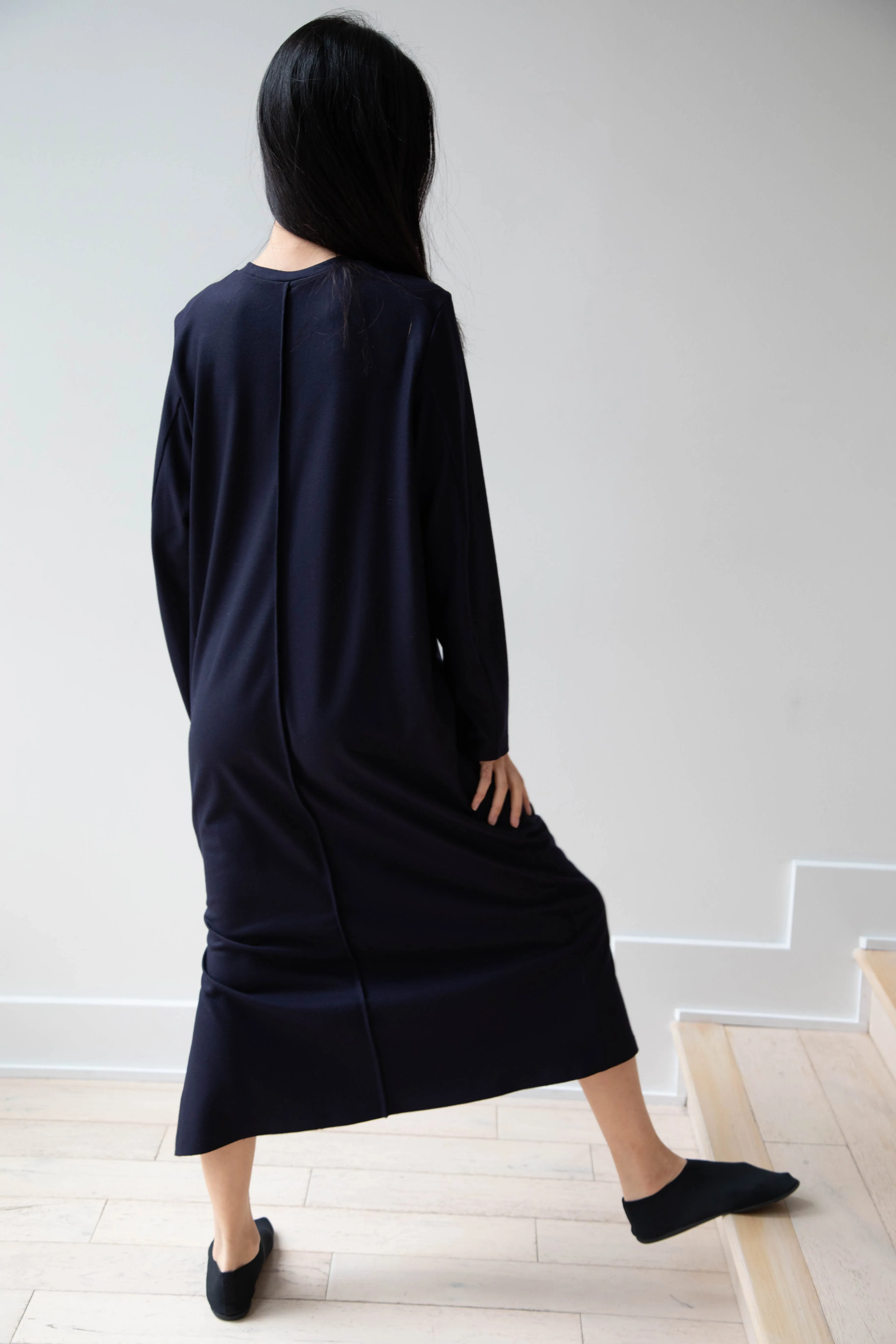 Aton | Crewneck Dress in Navy Wool