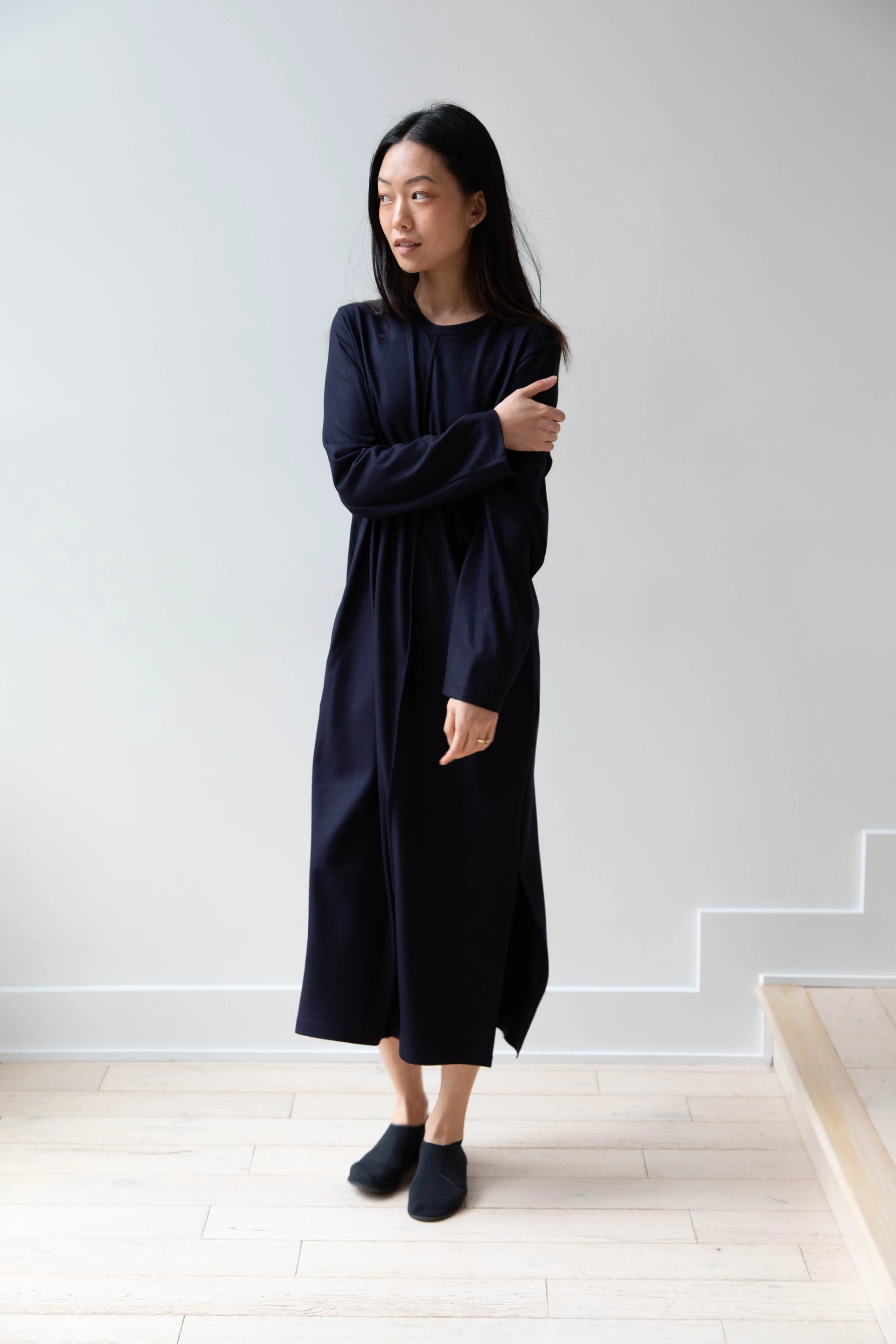 Aton | Crewneck Dress in Navy Wool
