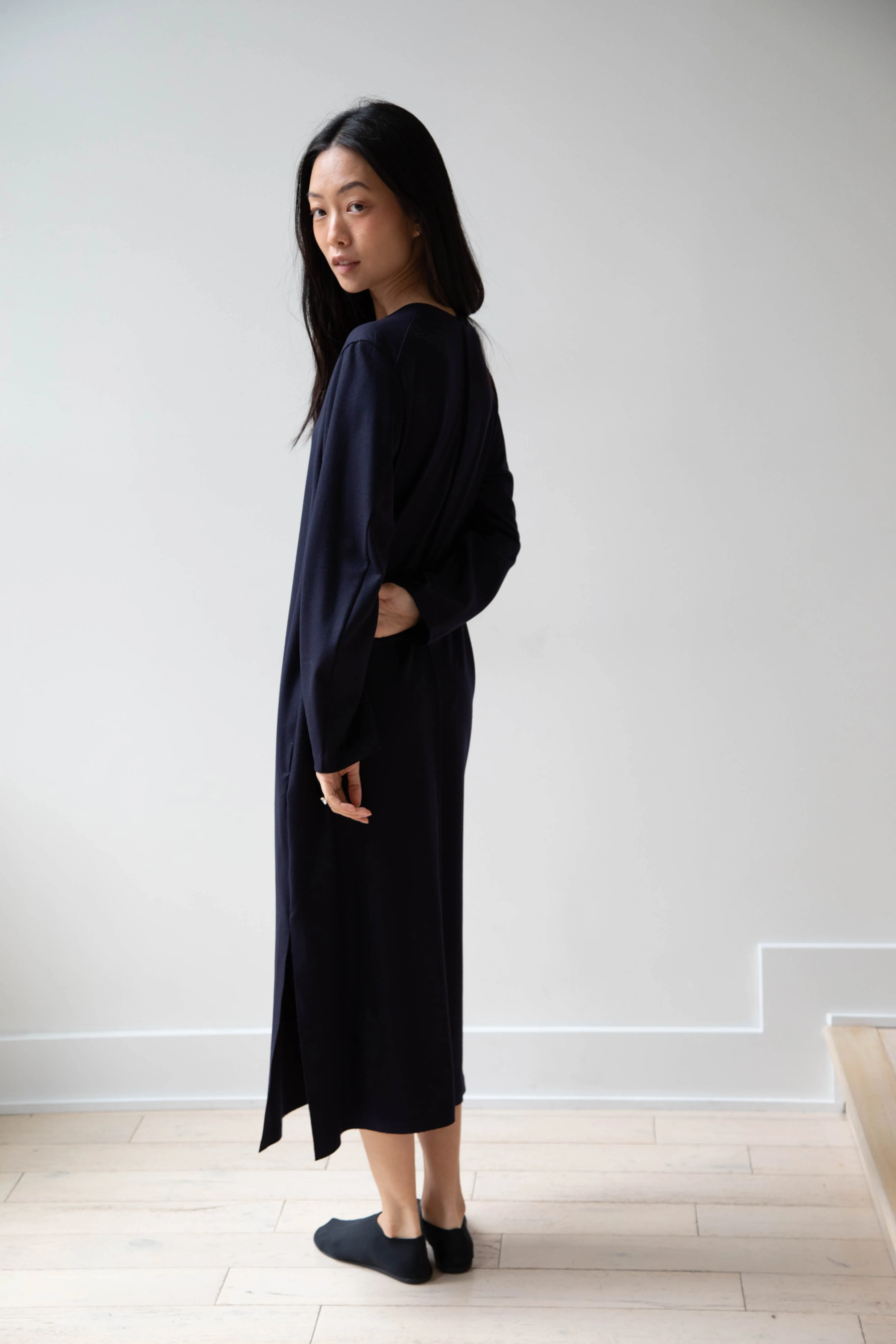 Aton | Crewneck Dress in Navy Wool