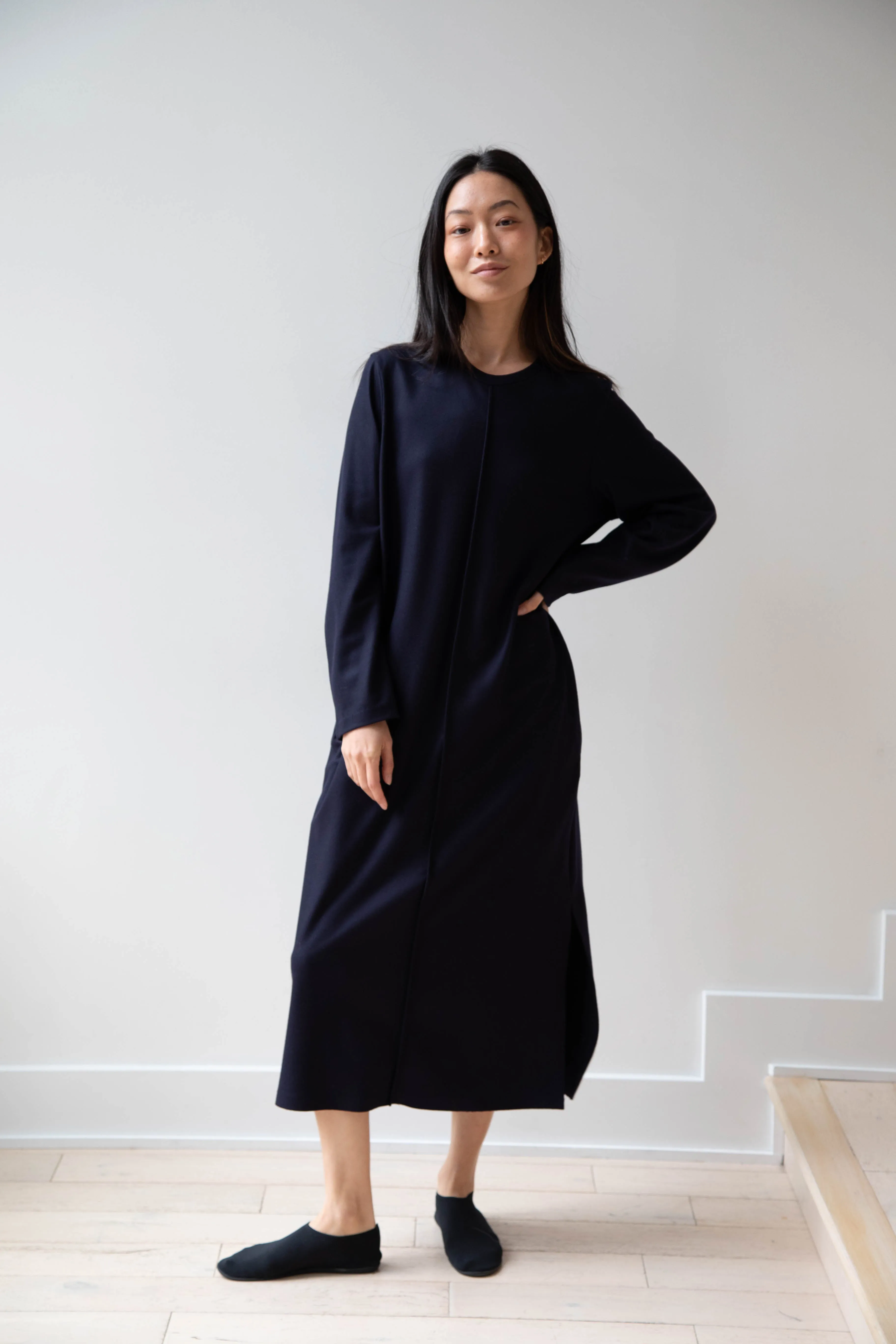 Aton | Crewneck Dress in Navy Wool