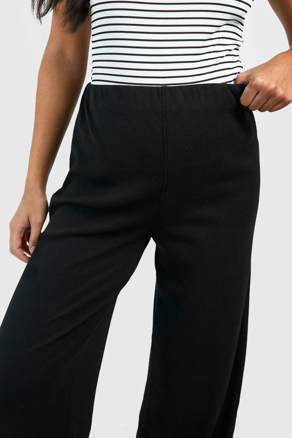 BH Maternity Rib Wide Leg Trousers-2344-Black