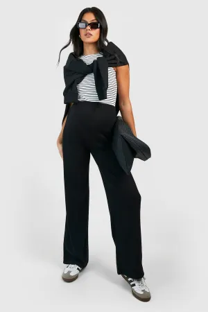 BH Maternity Rib Wide Leg Trousers-2344-Black