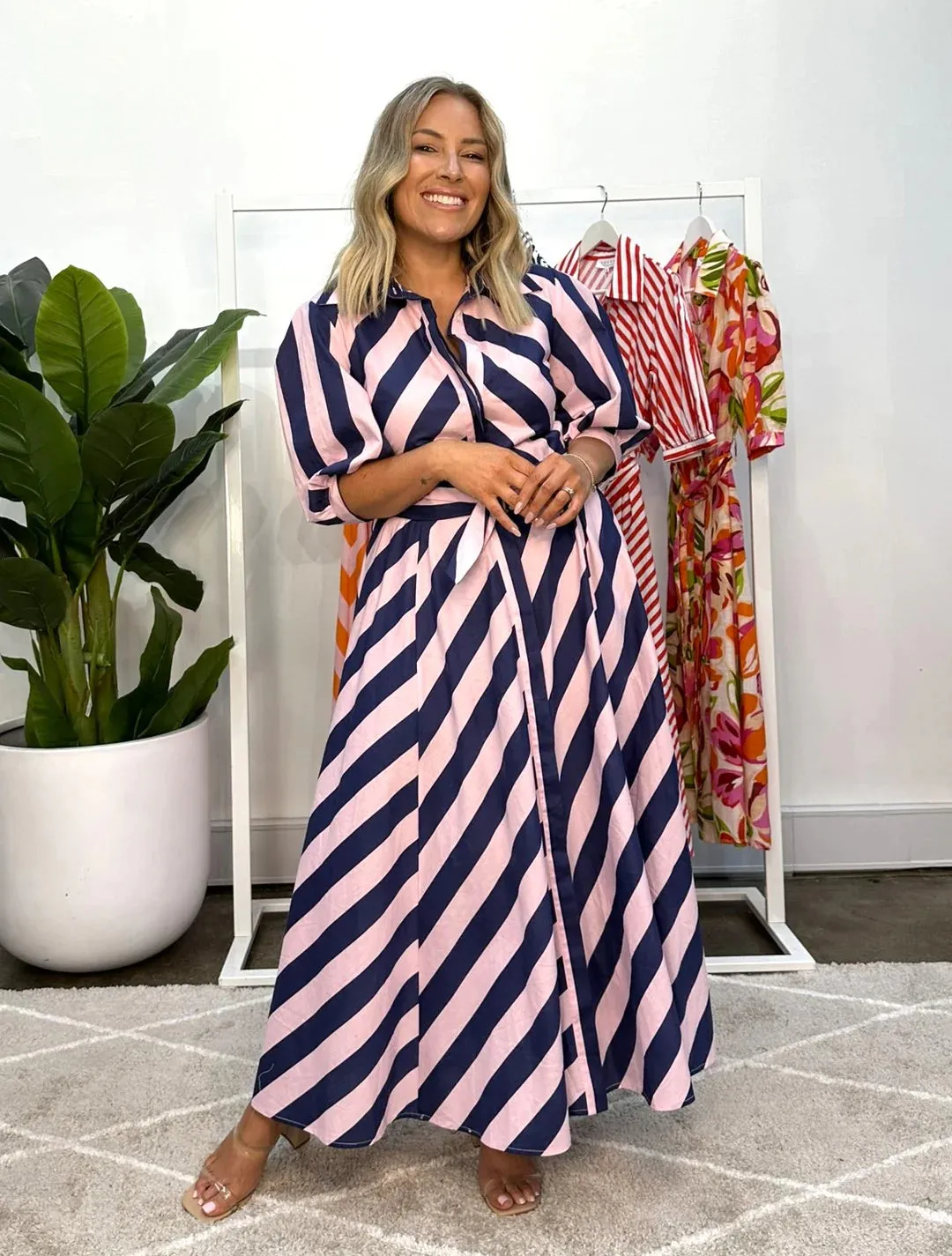 BIANCA DRESS - NAVY/PINK STRIPE
