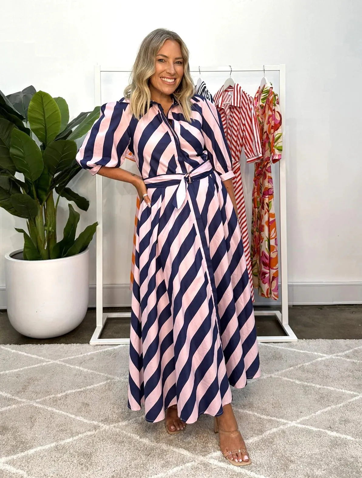 BIANCA DRESS - NAVY/PINK STRIPE