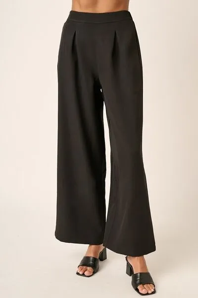 Black Inverted Pleat Detail Wide Leg Pants