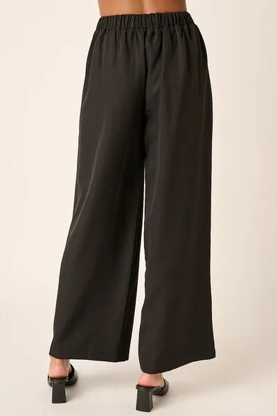 Black Inverted Pleat Detail Wide Leg Pants