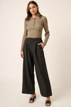 Black Inverted Pleat Detail Wide Leg Pants