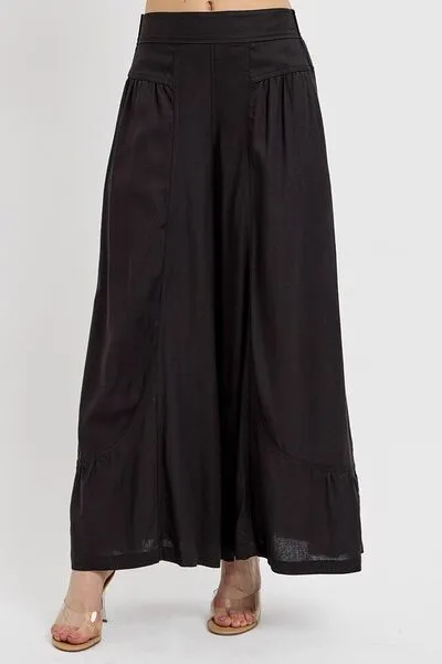 Black Shirring Detail Wide Leg Pants