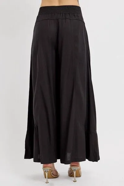 Black Shirring Detail Wide Leg Pants