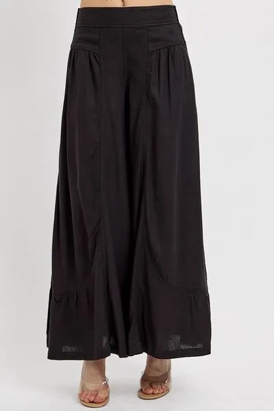 Black Shirring Detail Wide Leg Pants