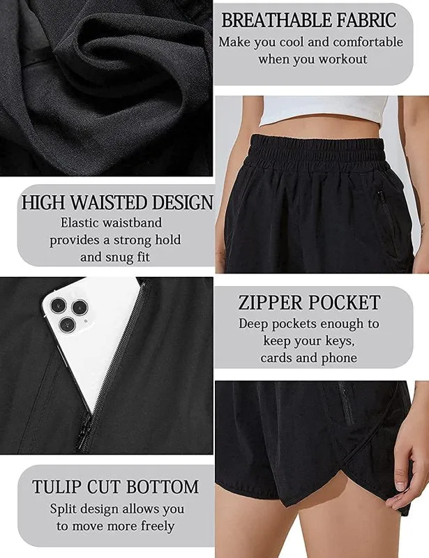 BMJL Women's Running Shorts | Elastic High Waisted Shorts | Pocket Sporty Workout Shorts | Quick Dry Athletic Shorts Pants