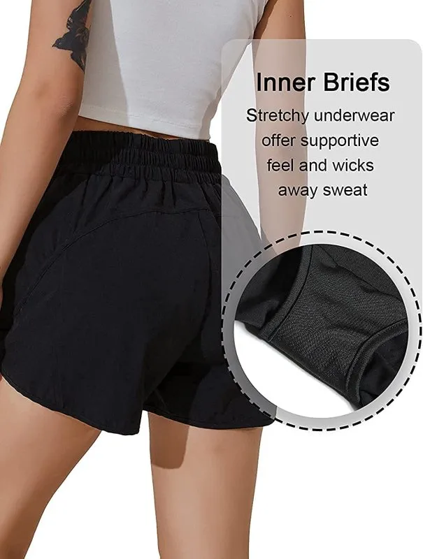 BMJL Women's Running Shorts | Elastic High Waisted Shorts | Pocket Sporty Workout Shorts | Quick Dry Athletic Shorts Pants