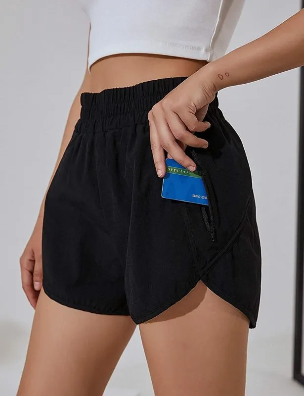 BMJL Women's Running Shorts | Elastic High Waisted Shorts | Pocket Sporty Workout Shorts | Quick Dry Athletic Shorts Pants