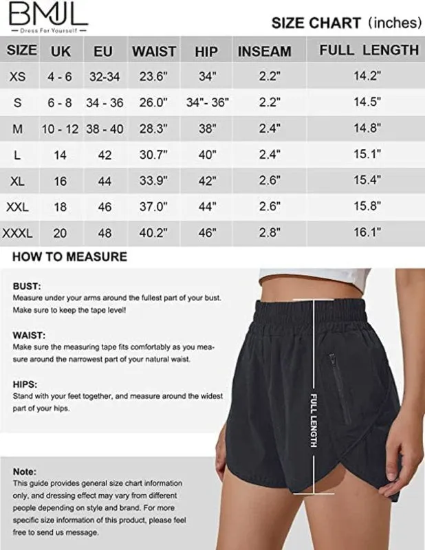 BMJL Women's Running Shorts | Elastic High Waisted Shorts | Pocket Sporty Workout Shorts | Quick Dry Athletic Shorts Pants