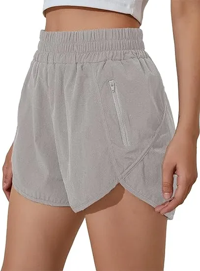 BMJL Women's Running Shorts | Elastic High Waisted Shorts | Pocket Sporty Workout Shorts | Quick Dry Athletic Shorts Pants