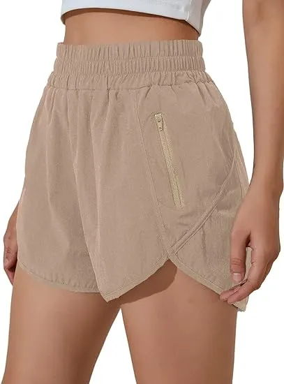 BMJL Women's Running Shorts | Elastic High Waisted Shorts | Pocket Sporty Workout Shorts | Quick Dry Athletic Shorts Pants