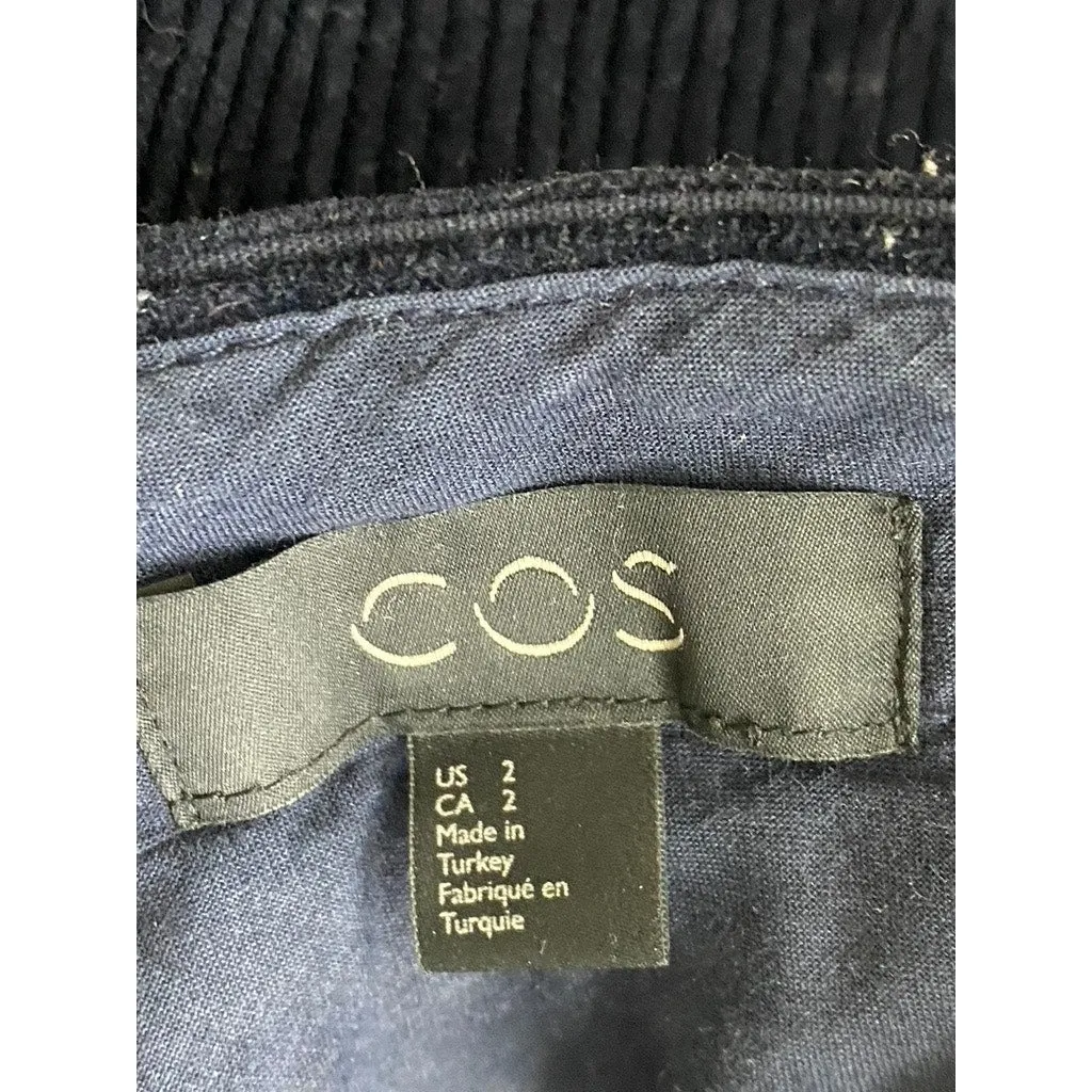 COS Women's Dark Navy Wide-Leg Corduroy Cropped Trousers SZ 2