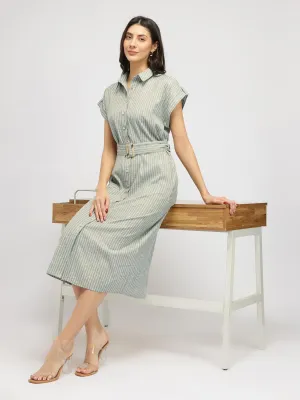 Cotton Blend Shirt Dress - Olive