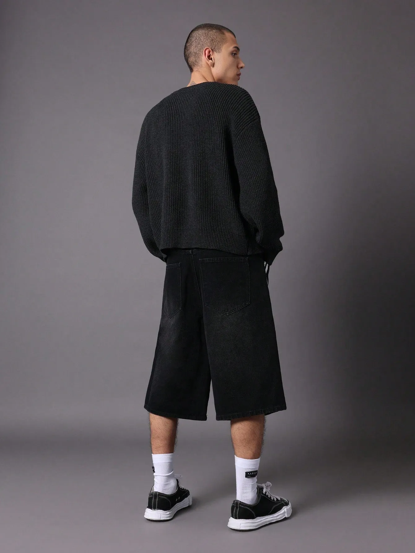 Denim Jort With Side Stripe Tape