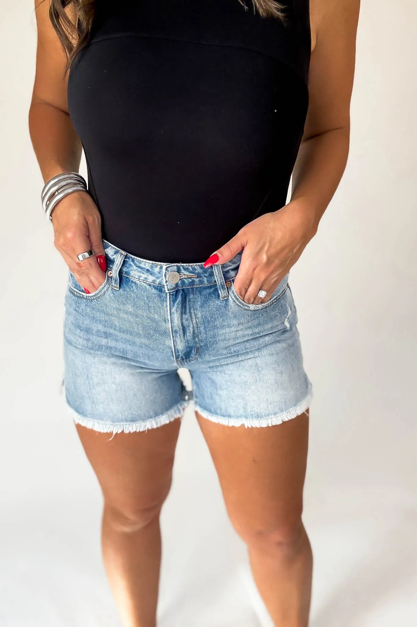 Denim Lab High Rise Side Slit Denim Shorts