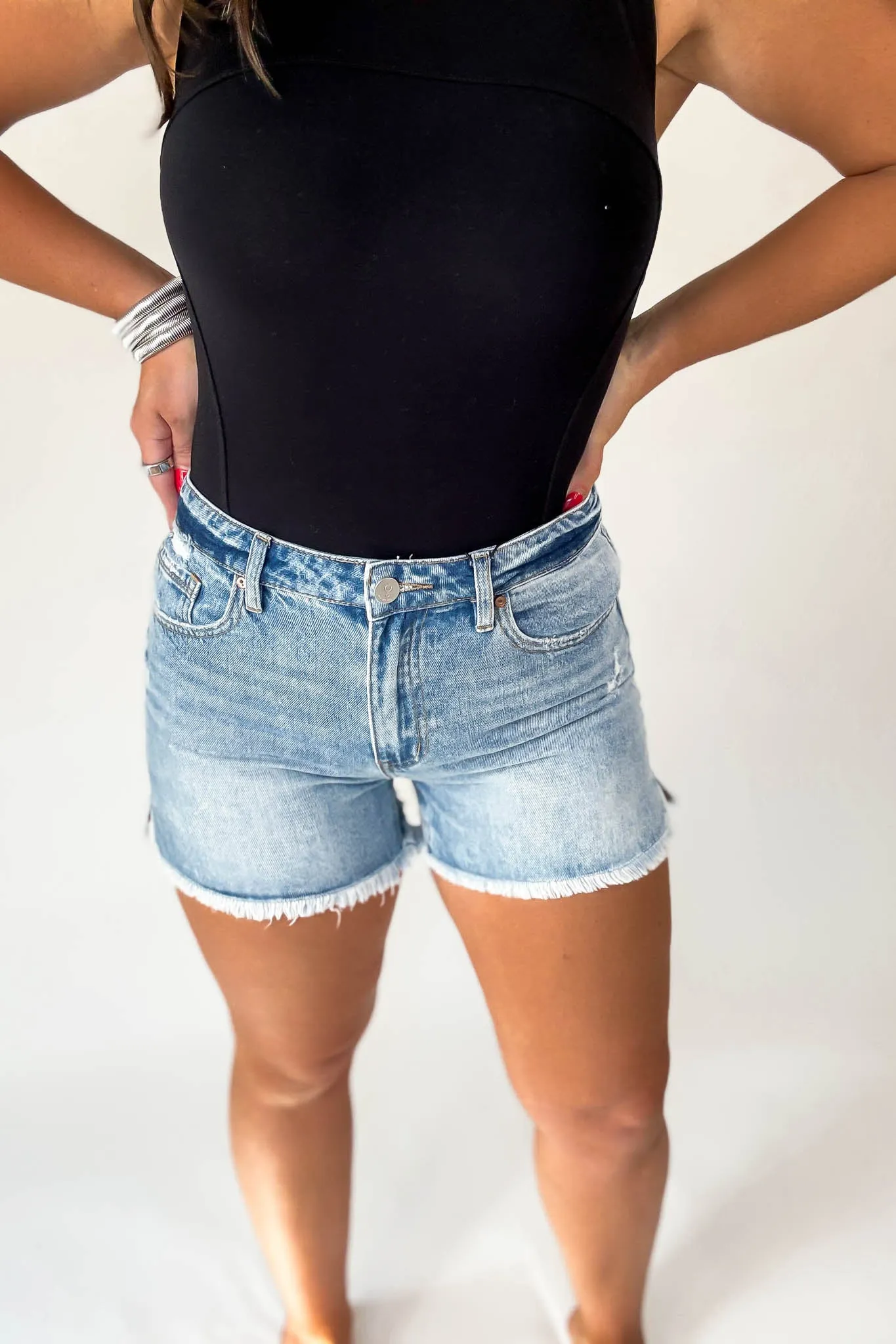 Denim Lab High Rise Side Slit Denim Shorts