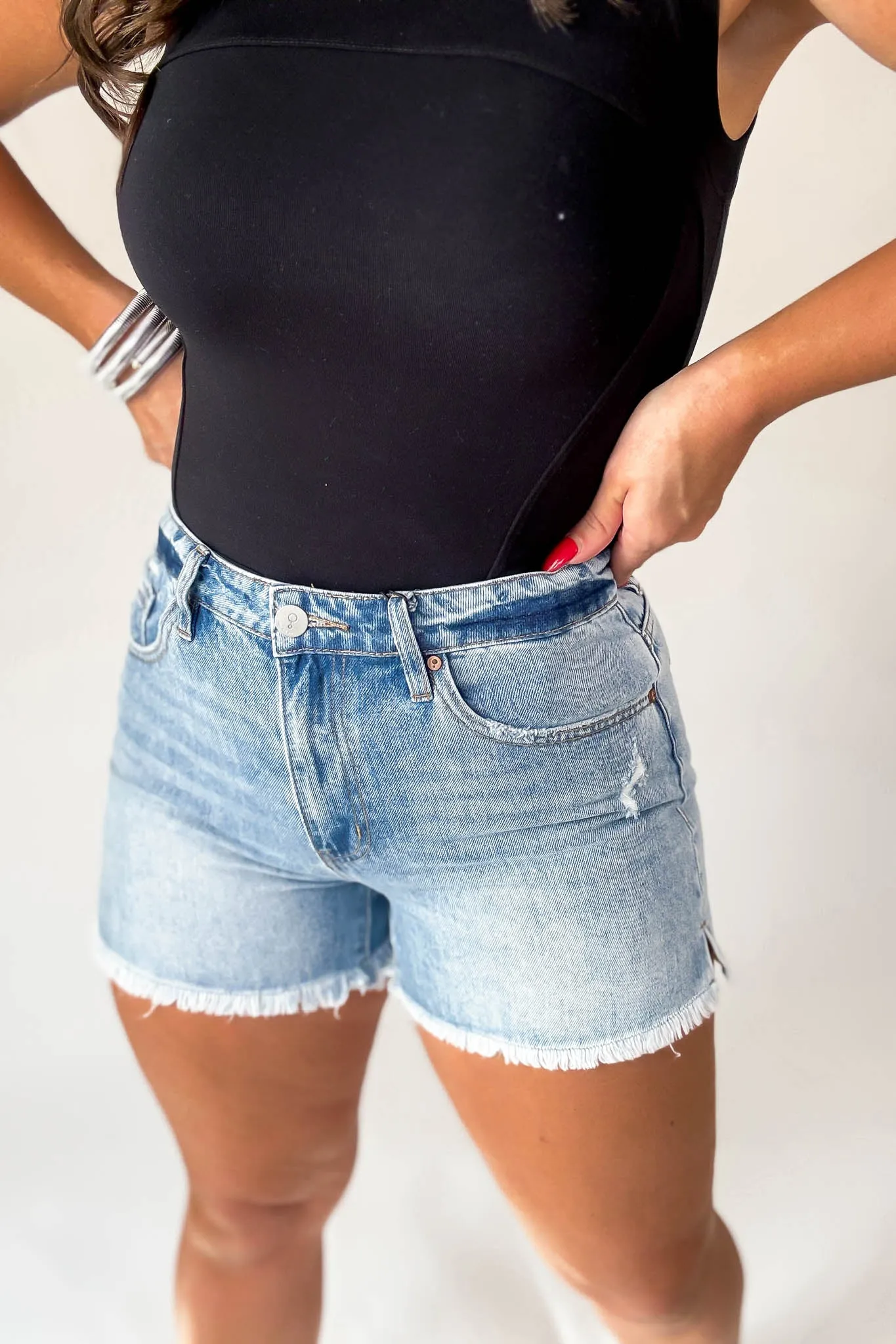 Denim Lab High Rise Side Slit Denim Shorts