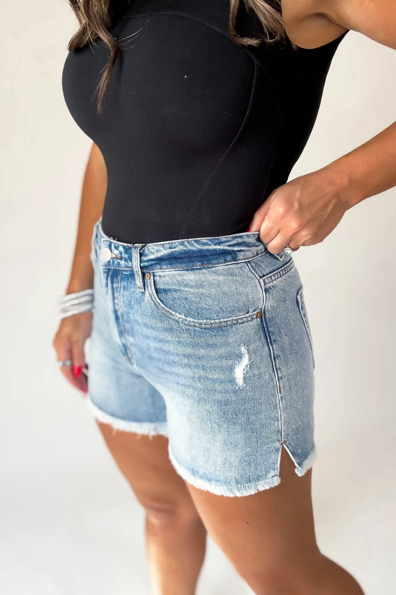Denim Lab High Rise Side Slit Denim Shorts