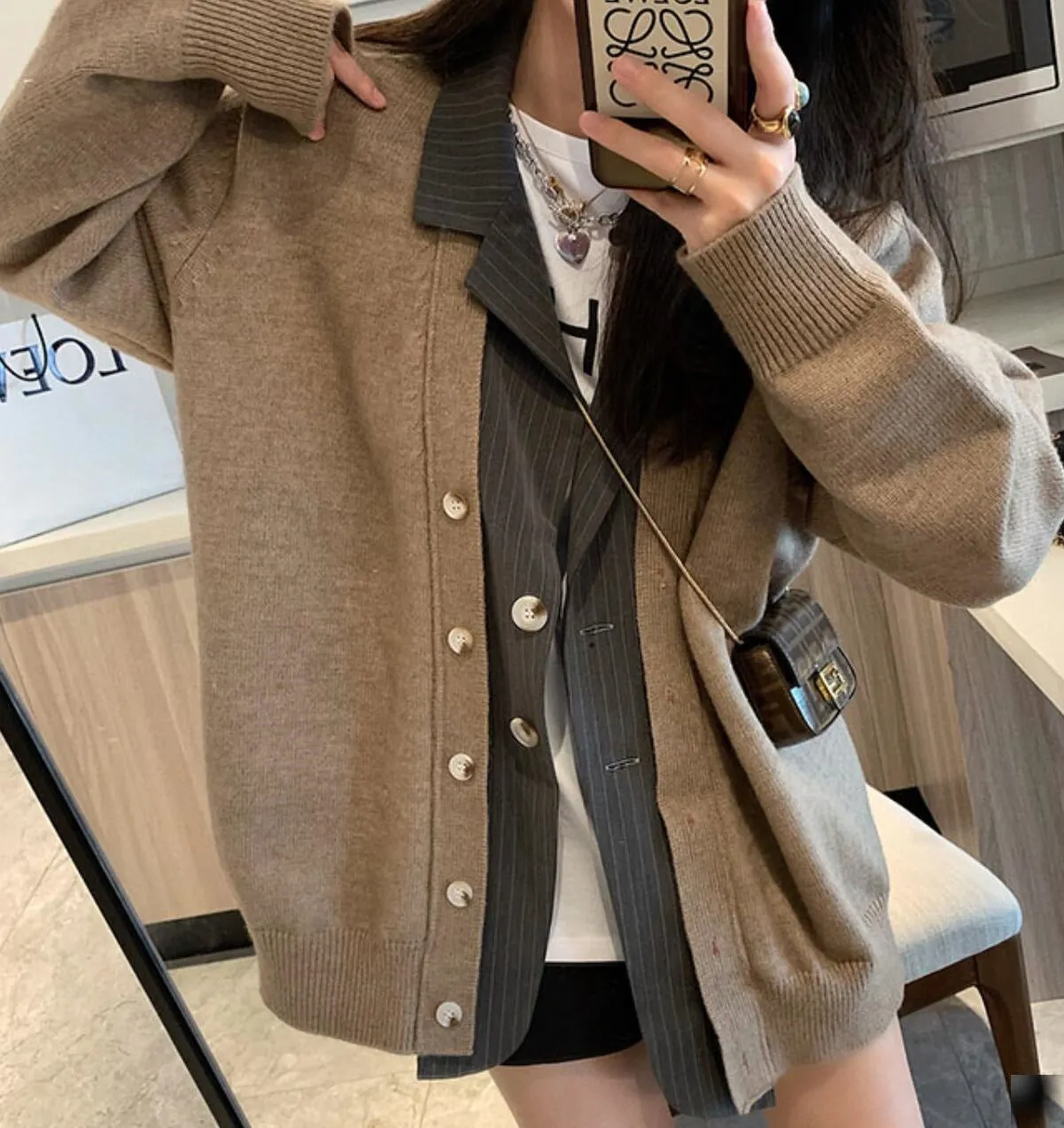 Designer Blazer Collar Oversized Cardigan