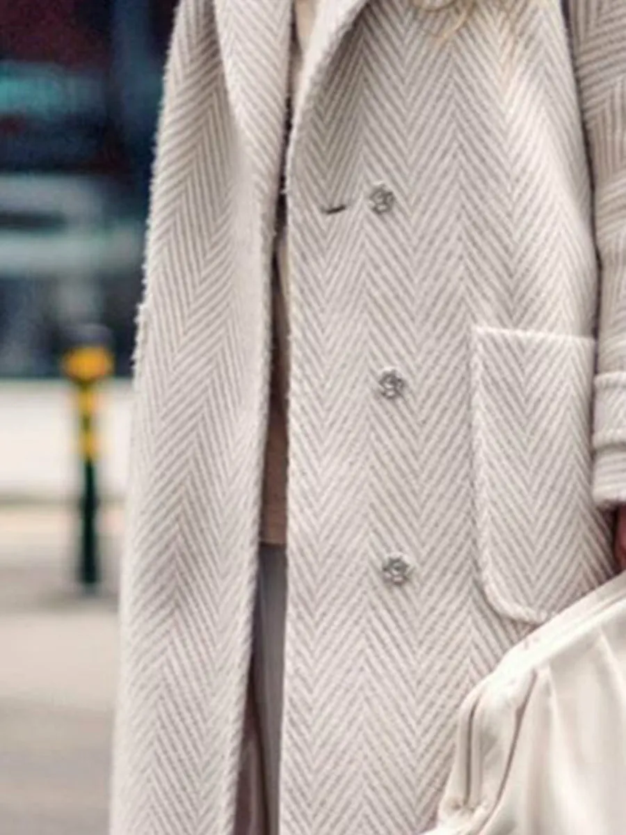 Fashion Herringbone Pattern Lapel Casual Coat
