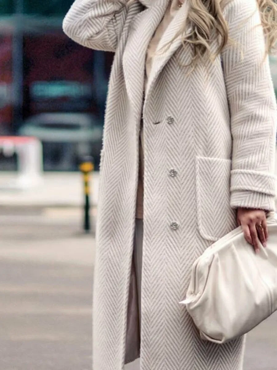 Fashion Herringbone Pattern Lapel Casual Coat
