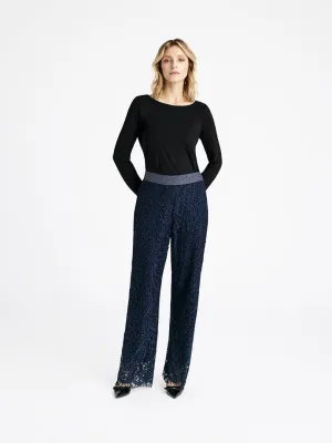 Gustav Bay Navy Wide Leg Lace Trousers