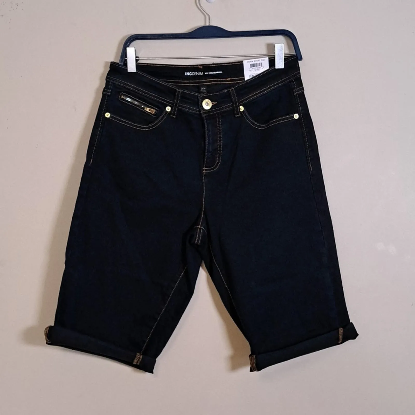 INC Tikglo Cuffed Denim Bermuda Shorts