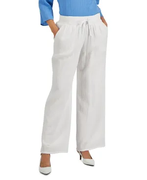 JM Collection Petite Cotton Gauze Wide Leg Pants, White